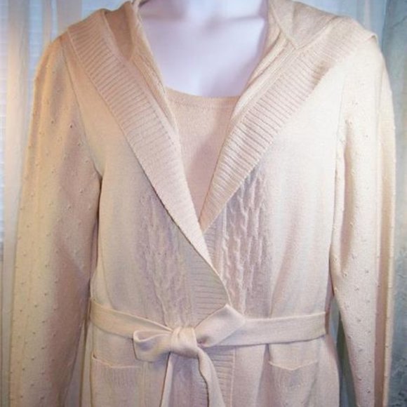 St. John Sweaters - ST JOHN Birch Yellow Hoodie Belted Sweater